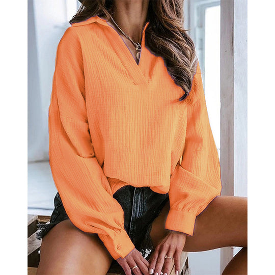 Damen lässiges Oversized-Hemd mit modernem Kragen EB