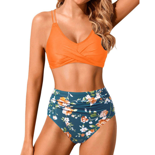 Damen Hochtailliertes Bikini-Set mit gerafftem Oberteil EB