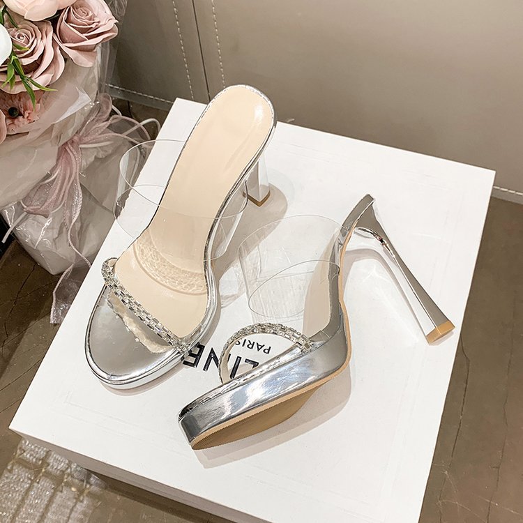 Damen transparente High Heel Sandalen mit glitzerndem Riemen EB
