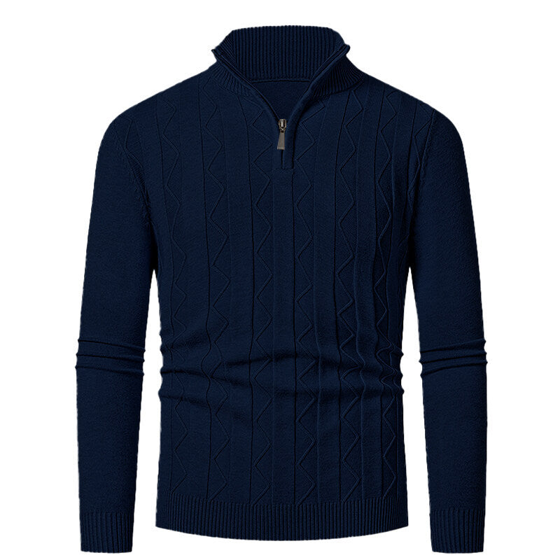 Herren Strickpullover mit stylischem Reißverschluss und Zopfmuster EB