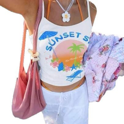 Damen Tanktop mit kreativem Sommermotiv und lässigem Schnitt EB