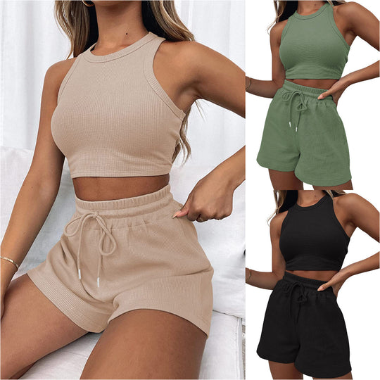 Damen Sportliches Set aus ärmellosem Oberteil und kurzen Hosen EB