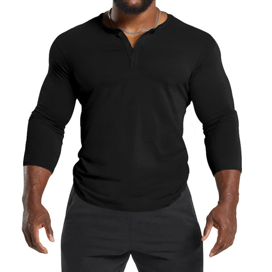 Herren Langarm-Henley-Shirt aus atmungsaktivem Baumwollmix mit Knopfdetails EB