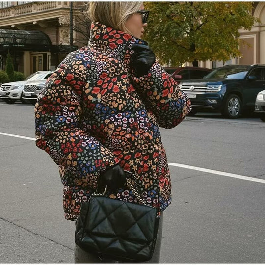 Damen gesteppte Jacke im modischen Leopardenprint EB