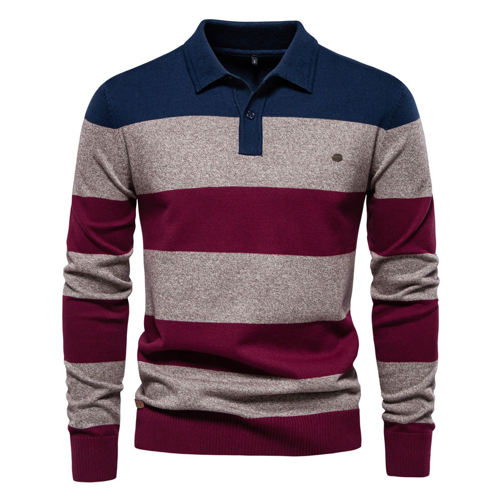 Herren Langarm-Polo-Shirt mit modischem Streifendesign EB