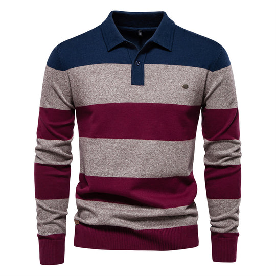 Herren Langarm-Polo-Shirt mit modischem Streifendesign EB
