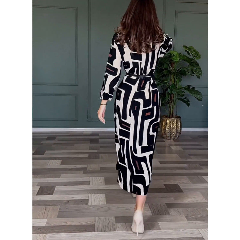 Damen Lange Tunika mit modernem geometrischen Muster EB