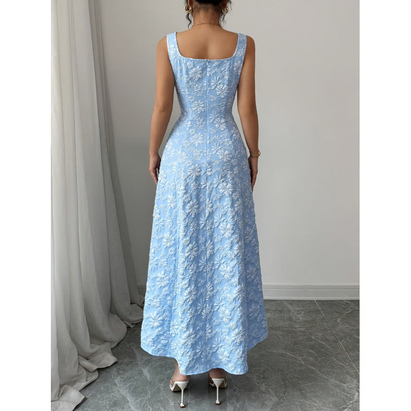Damen Elegantes Maxikleid mit floralem Stickdesign und A-Linien Schnitt EB