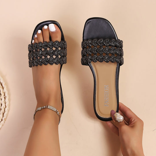Damen modische Pantoletten mit glitzerndem Herzdesign EB