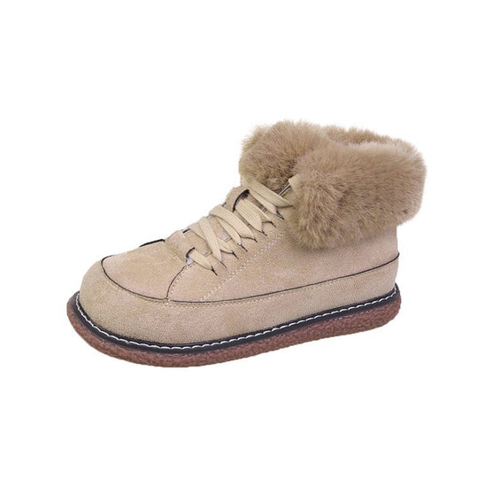 Damen  gefütterte Schnür-Boots mit Kunstfellkragen und rutschfester Plateau-Sohle EB