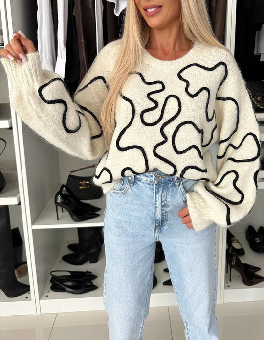 Damen kuscheliger Strickpullover mit kreativem Muster EB