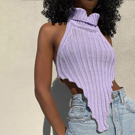 Damen cropped Stricktop mit hohem Kragen EB