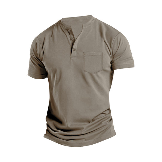 Herren nan atmungsaktives Baumwoll-Elasthan Kurzarm-Henley mit Brusttasche EB