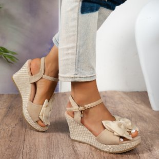 Damen Wedge-Sandalen mit dekorativem Schleifendetail EB