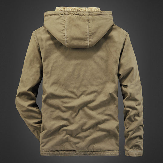 Herren Kapuzen-Canvasjacke mit durchgehendem Teddyfutter und verdeckter Druckknopfleiste EB