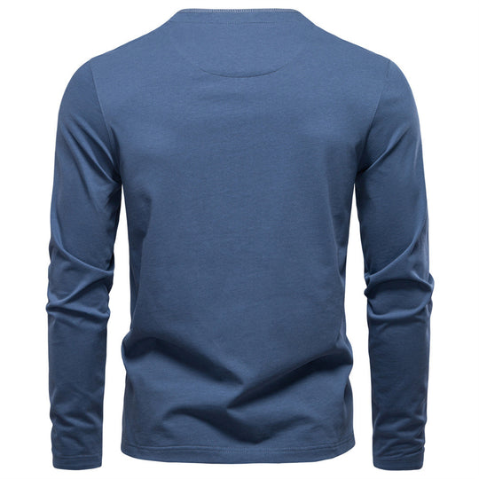 Herren nan legeres Baumwoll-Langarmshirt mit kurzer Knopfleiste und Stehkragen EB