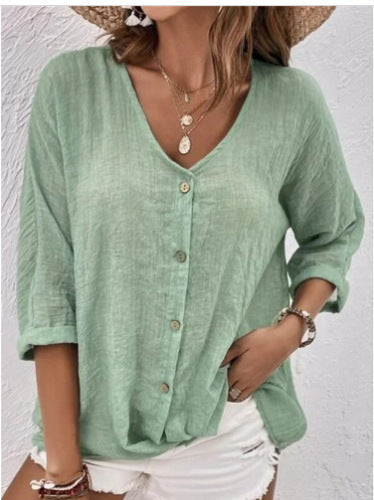 Damen Leichtes Viskosebluse mit Knopfleiste EB