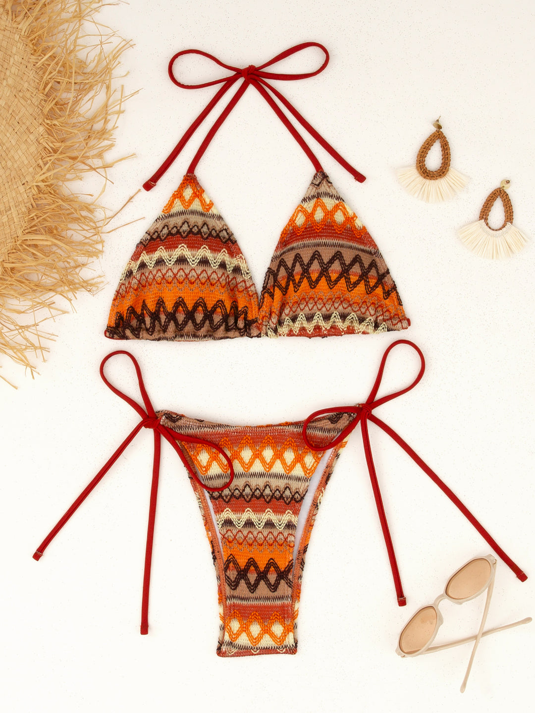 Damen Triangel-Bikini mit buntem Ethno-Muster EB