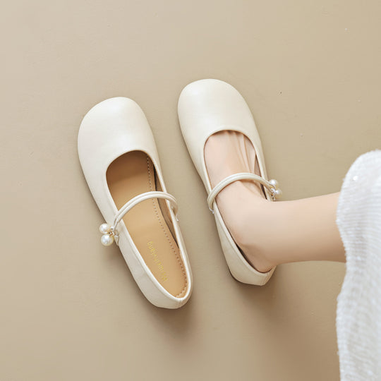 Damen Ballerinas mit modischem Riemchen und Perlenanhängern EB