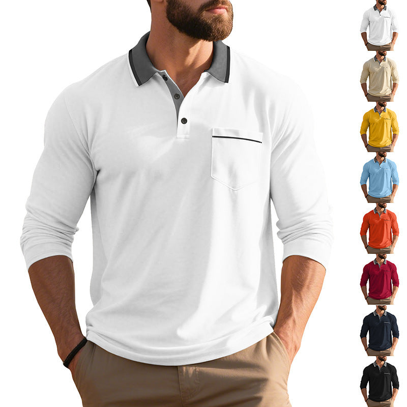 Herren Langarm-Poloshirt mit strukturiertem Design und modischer Brusttasche EB