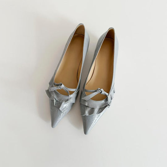 Damen elegante Slingpumps mit verspieltem Rüschen-Design und feinem Riemen EB