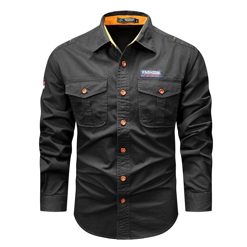 Men's  utility long-sleeve cotton work shirt with dual chest pockets EB