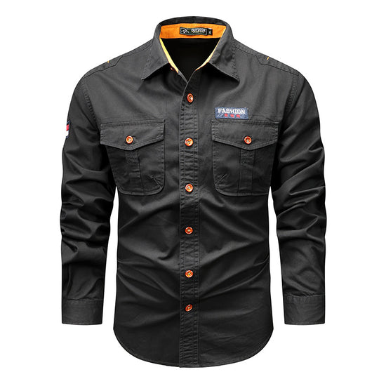 Men's  utility long-sleeve cotton work shirt with dual chest pockets EB