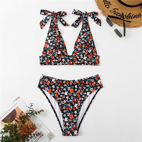 Damen Triangel-Bikini mit verstellbaren Schulterdetails und floralem Muster EB