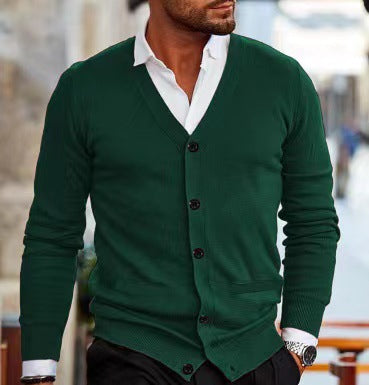 Herren nan Feinstrick V-Ausschnitt Cardigan mit Knopfleiste und Eingrifftaschen EB