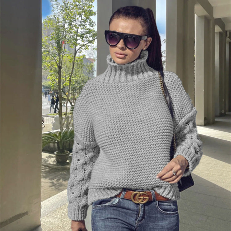 Damen Strickpullover mit hochstehendem Kragen und strukturiertem Ärmeldesign EB
