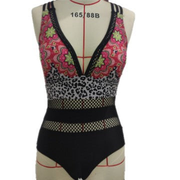 Damen Einteiler Badeanzug mit aufregendem Muster und Mesh-Details EB
