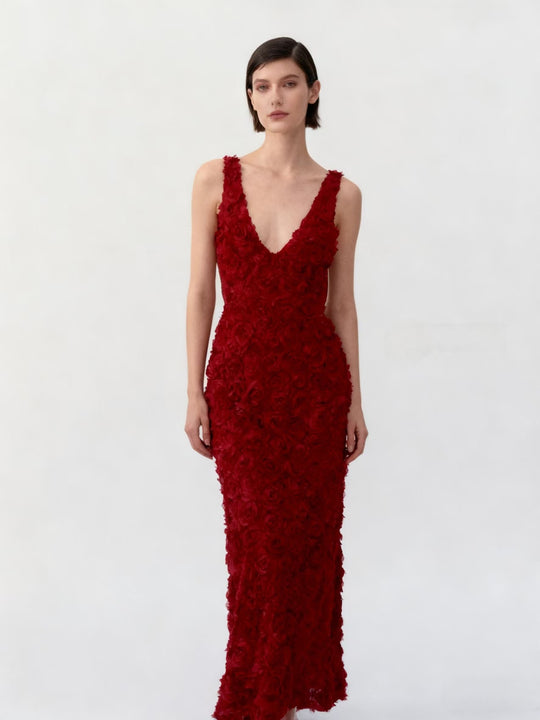 Damen Maxikleid mit opulentem Blumendesign und tiefem V-Ausschnitt EB