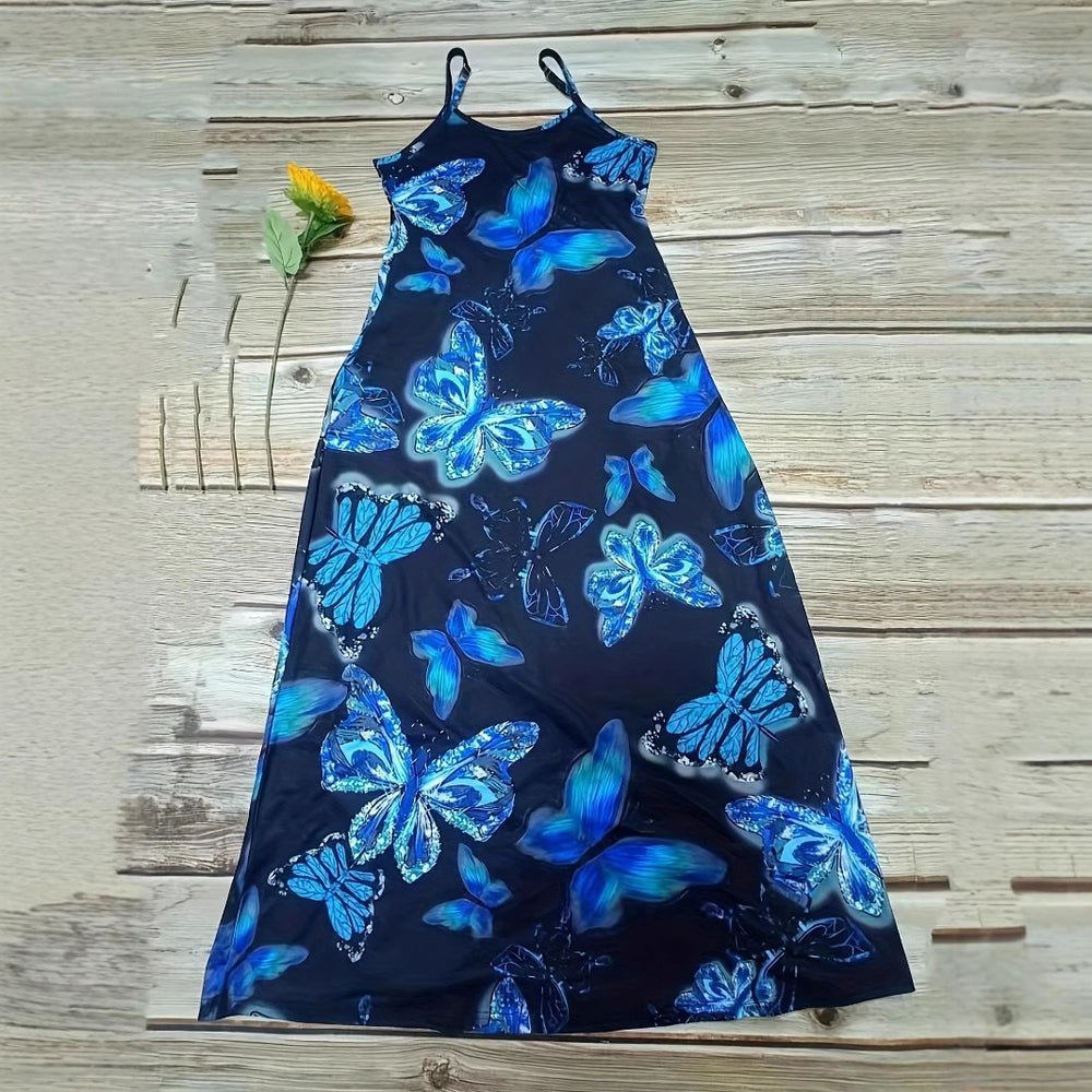Damen Maxikleid mit schimmerndem Schmetterlingsdesign und praktischen Taschen EB