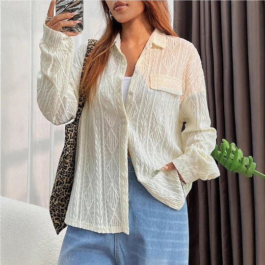 Damen lässige Bluse mit Jacquard-Muster EB