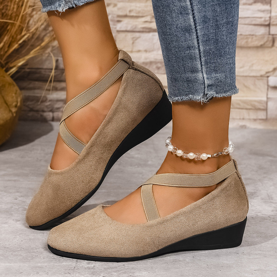 Damen Wedge-Ballerinas mit elastischem Kreuzband-Design und rutschfester Sohle EB