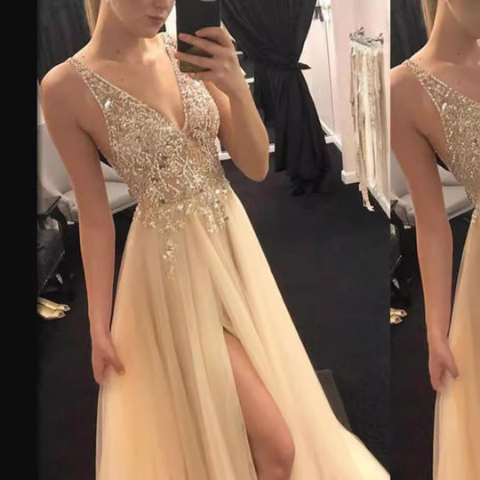 EB | V-Ausschnitt Gespaltenes Party Abendkleid