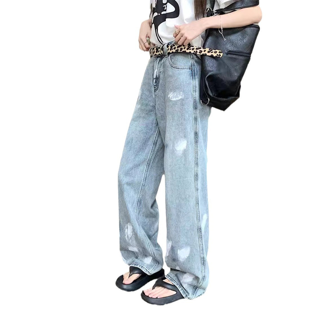Damen Weite High-Waist Jeans mit minimalistischem Design und stylischen Waschungen EB