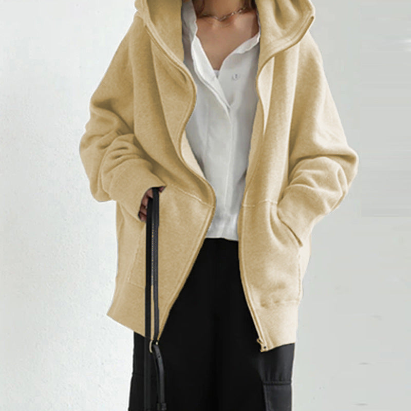 Damen nan übergroße Kapuzenjacke mit Reißverschluss und Kängurutasche aus flauschigem Fleece EB