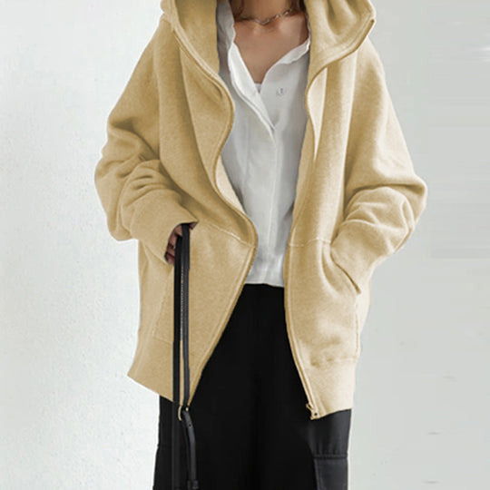 Damen nan übergroße Kapuzenjacke mit Reißverschluss und Kängurutasche aus flauschigem Fleece EB