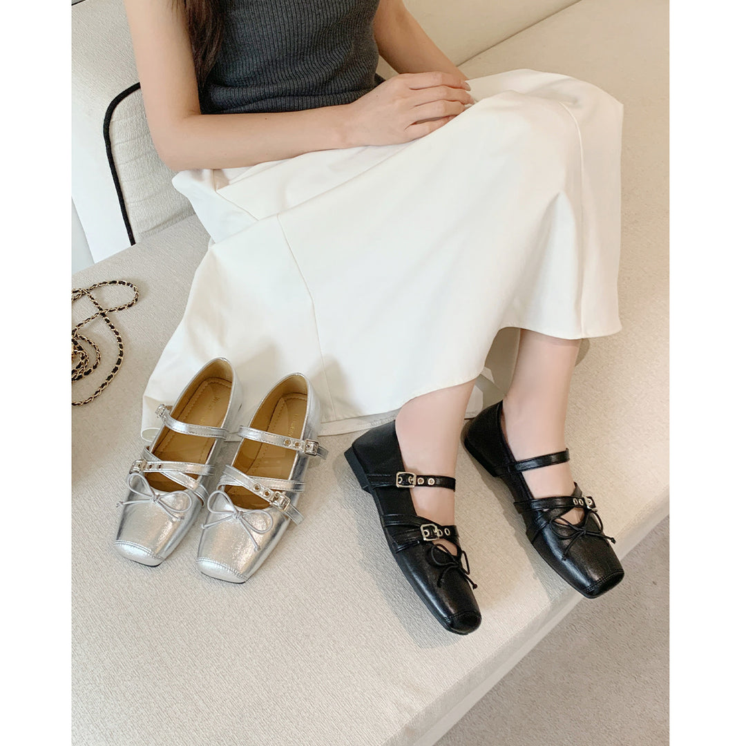 Damen Ballerinas mit modischen Schnallen und schimmerndem Obermaterial EB