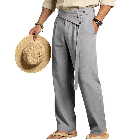 Herren nan weite Leinenhose mit Wickelbund, hoher Taille und legerem Bein EB