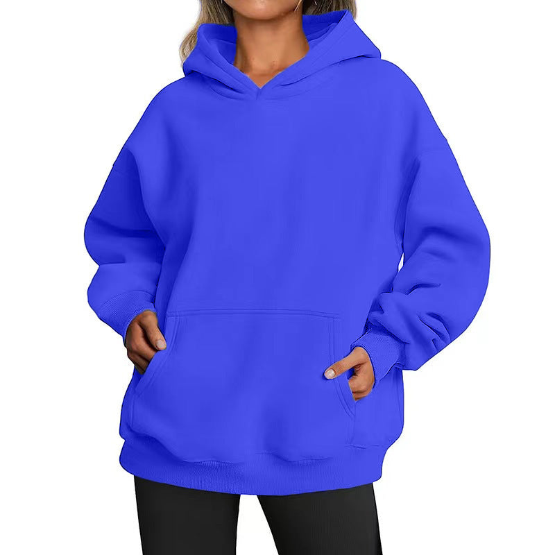 Damen nan extralanger Oversize-Kapuzenpullover im Boxy-Schnitt mit Kängurutasche und geripptem Abschluss EB
