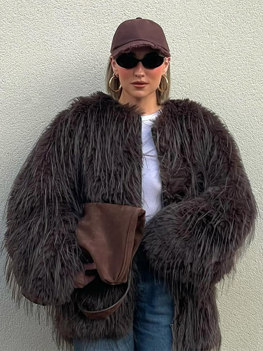 Damen Oversized Kunstpelzjacke EB