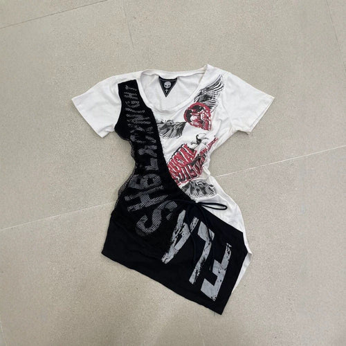 Damen lässiges T-Shirt mit einzigartigem Grafikdesign und sportlichem Mesh-Einsatz EB