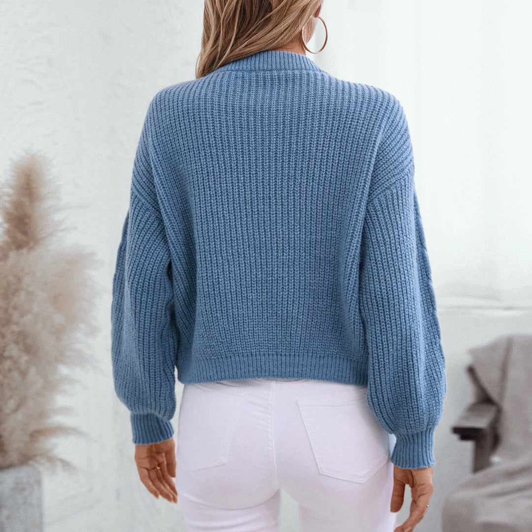 Damen Strickjacke mit voluminösen Ärmeln und dekorativen Bindebändern EB