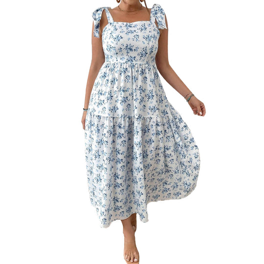 Damen Maxikleid mit floralen Mustern und schmückenden Trägern EB