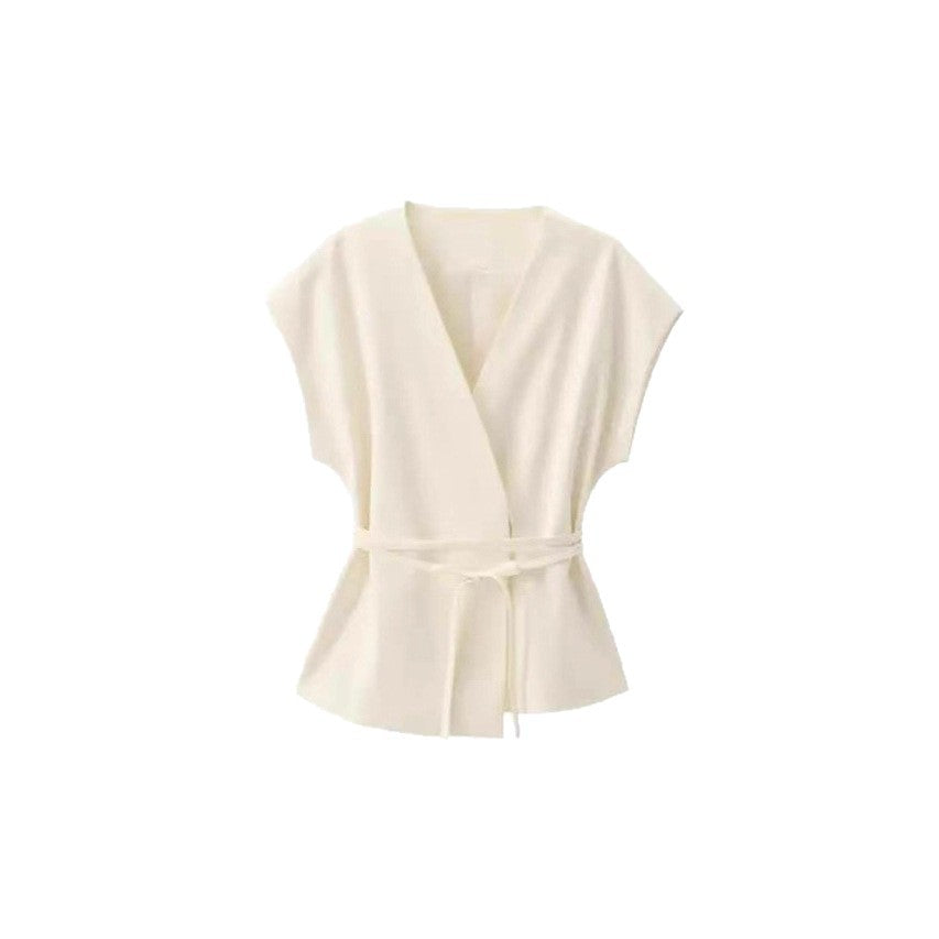 Damen elegantes Wickeloberteil und weite Palazzo-Hose Set EB