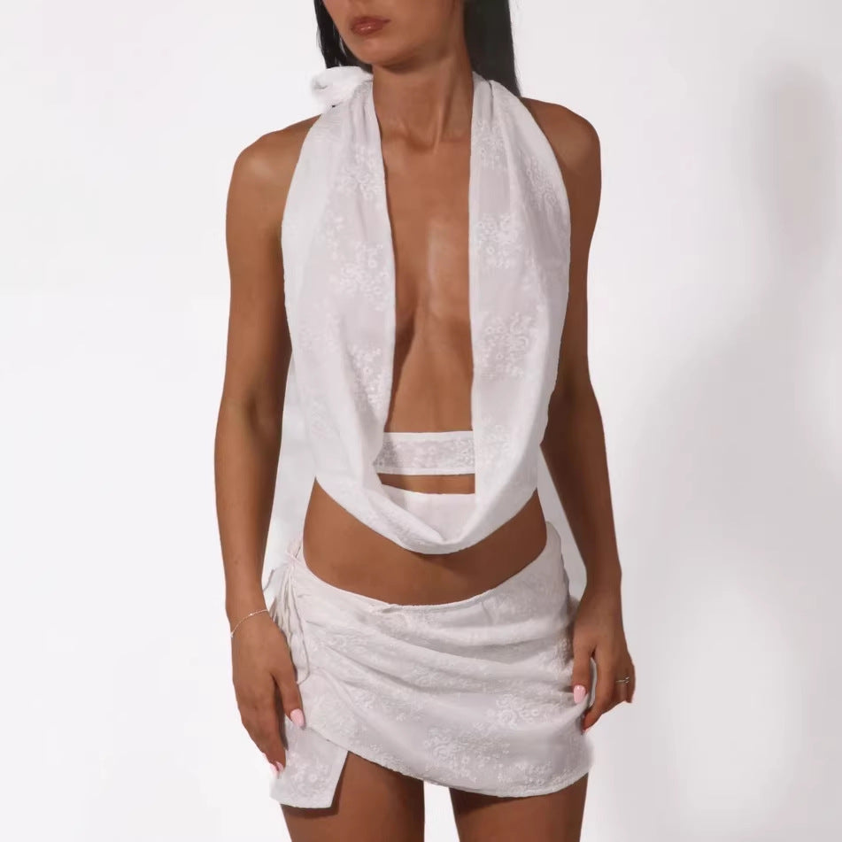 Damen Verspieltes Bauchfreies Top mit asymmetrischen Rüschendetails EB