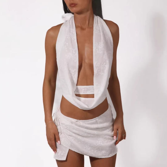 Damen Verspieltes Bauchfreies Top mit asymmetrischen Rüschendetails EB