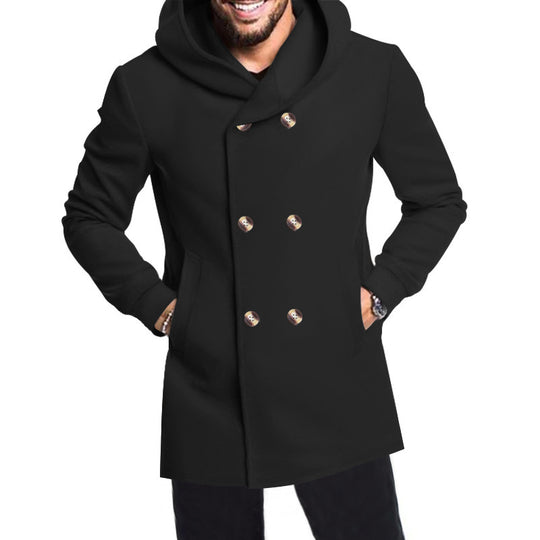 Herren eleganter und warmer Mantel mit doppelter Knopfleiste und großen Taschen EB